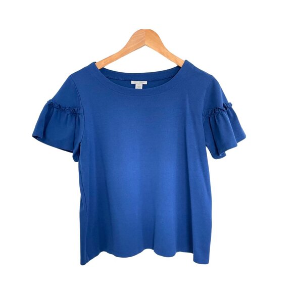 Halogen Shirt Women Medium Royal Blue Ruffle Sleeve Top Stretch HA373824MI - Picture 3 of 12